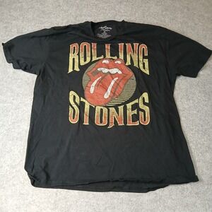 The Rolling Stones T-Shirt Mens XL Black Distressed Tongue Logo Graphic Tee